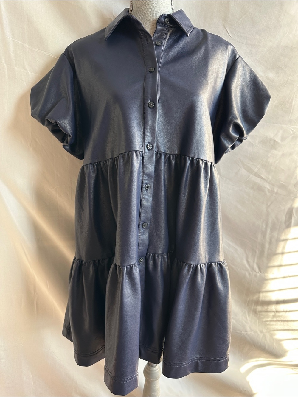 Maeve Bettina Faux Leather Mini Shirtdress